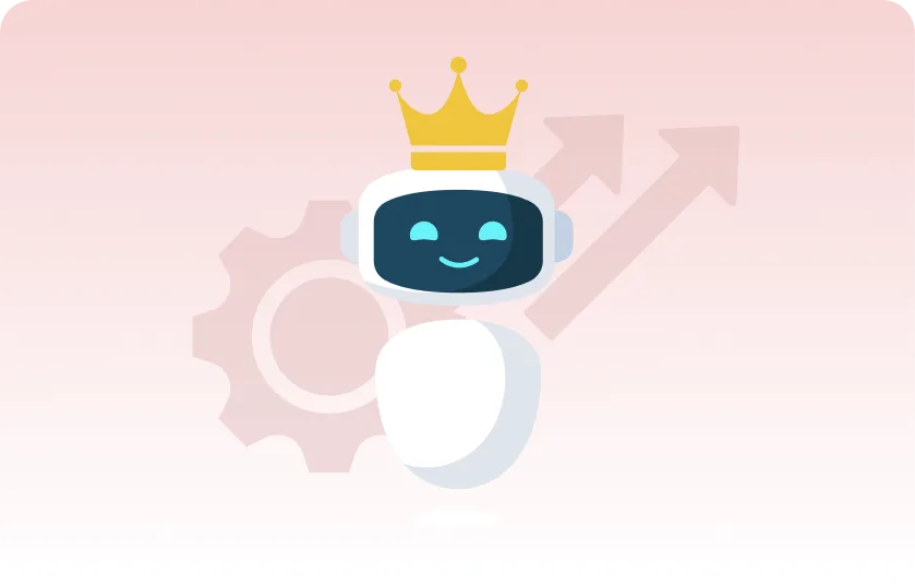 A smiling robot at center with labels around it reading “Key insights,” “Interlocutors,” “Action items,” and “Next steps.”