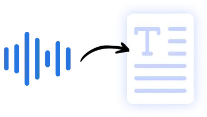Graphic showing audio waveforms transforming into a text document, illustrating speech-to-text conversion by AI.