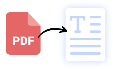 Icon of a red PDF file converting into a text document, symbolizing AI-driven PDF-to-text extraction by SummaryAI.app.