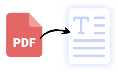 Icon of a red PDF file converting into a text document, symbolizing AI-driven PDF-to-text extraction by SummaryAI.app.