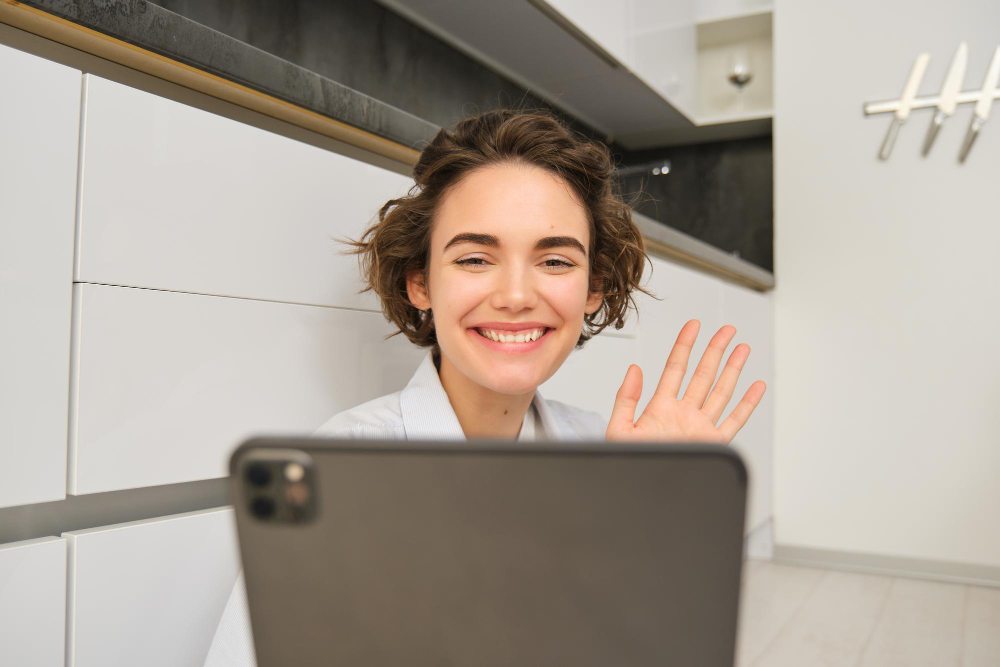young professional joins a call on tablet