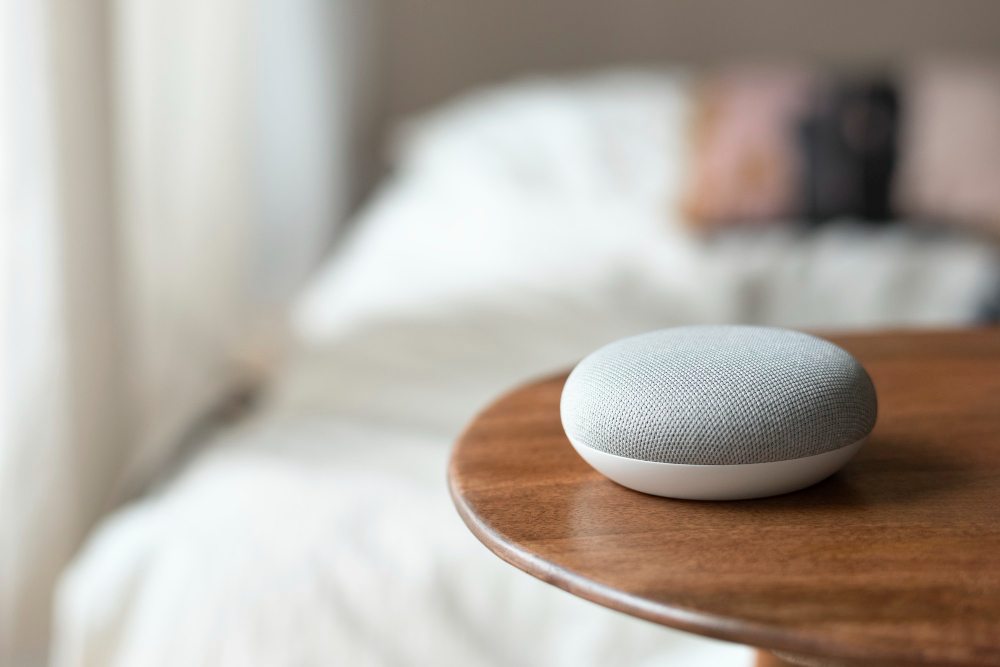 speaker on a bedside table 