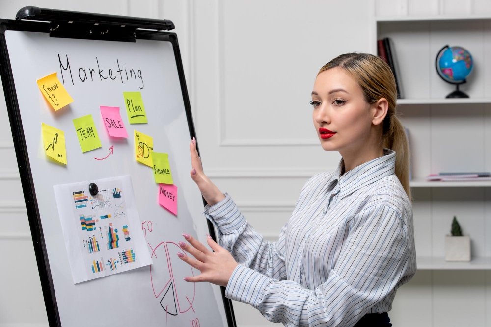 Business woman mapping a customer journey for automation 