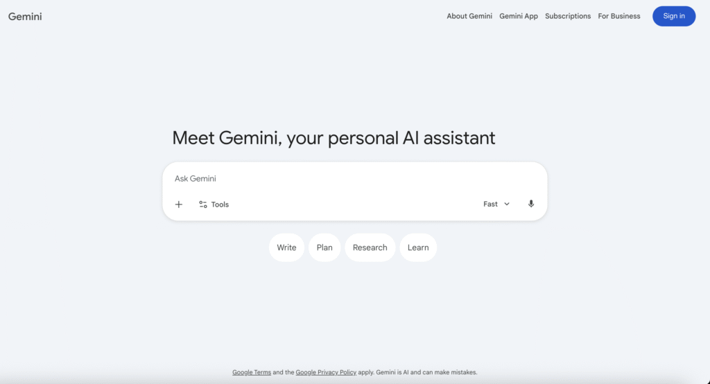gemini starting screen showing welcome message