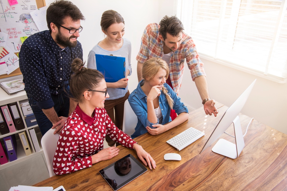 Team collaborating on a machine learning project 