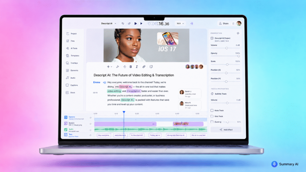 descript ai video editing