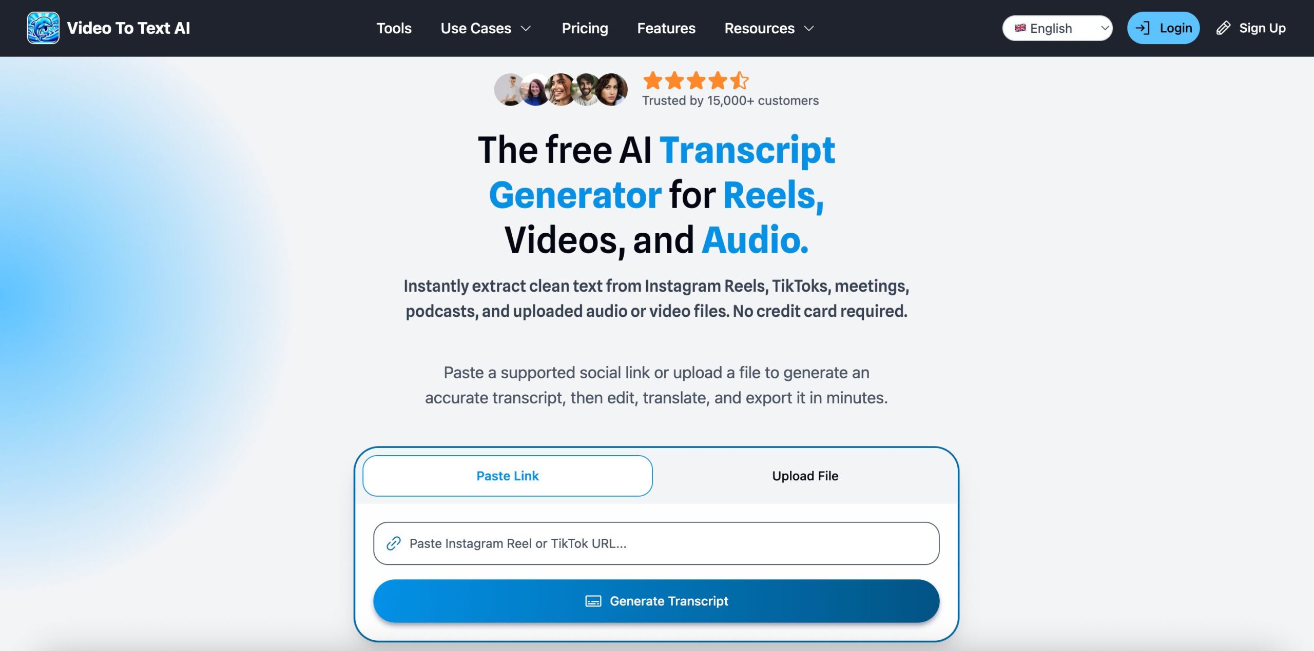 videototext ai screenshot with field for generating transcript