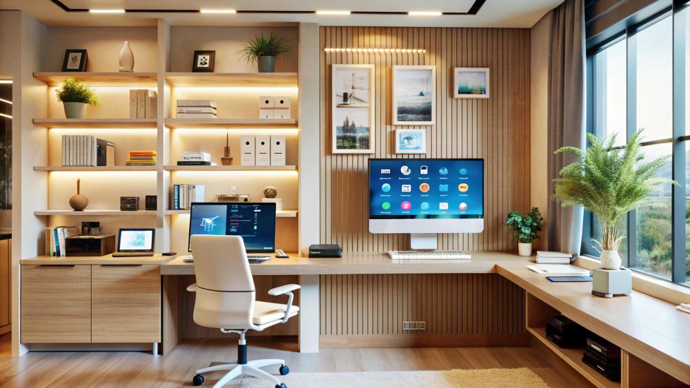 comfortable work from home desk setup