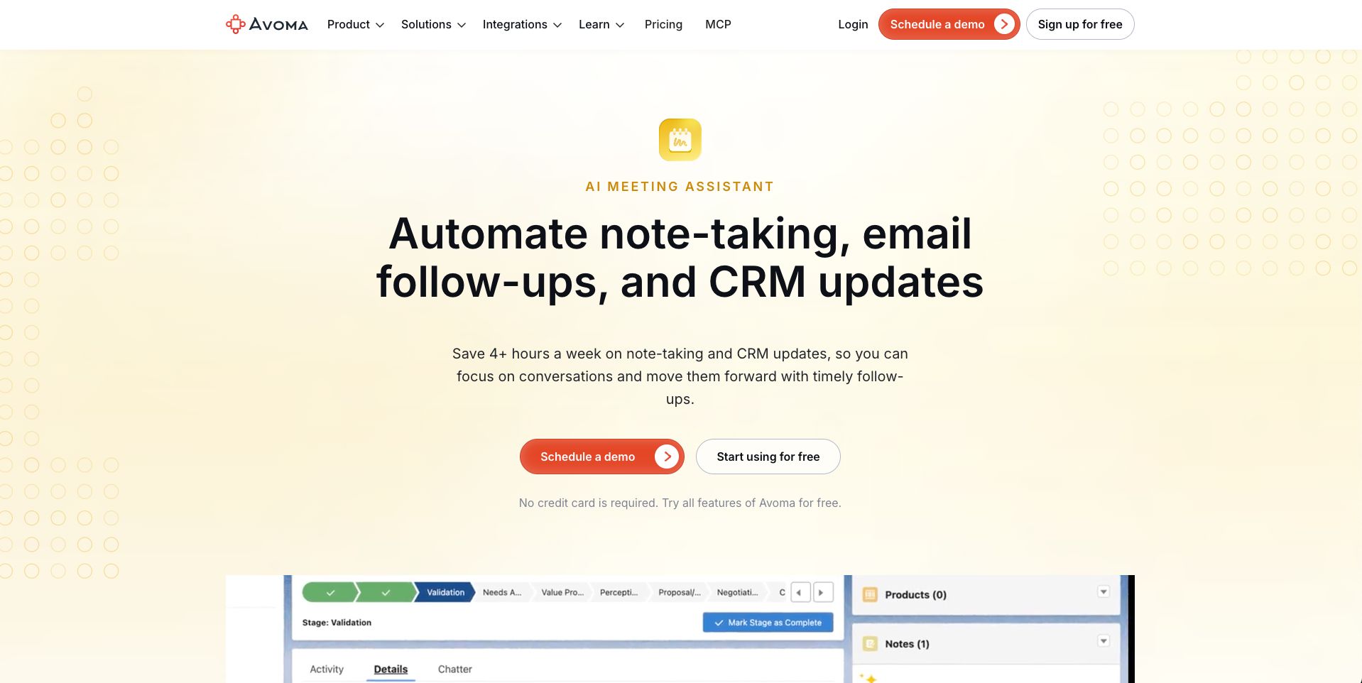 avoma ai meeting assistant feature page