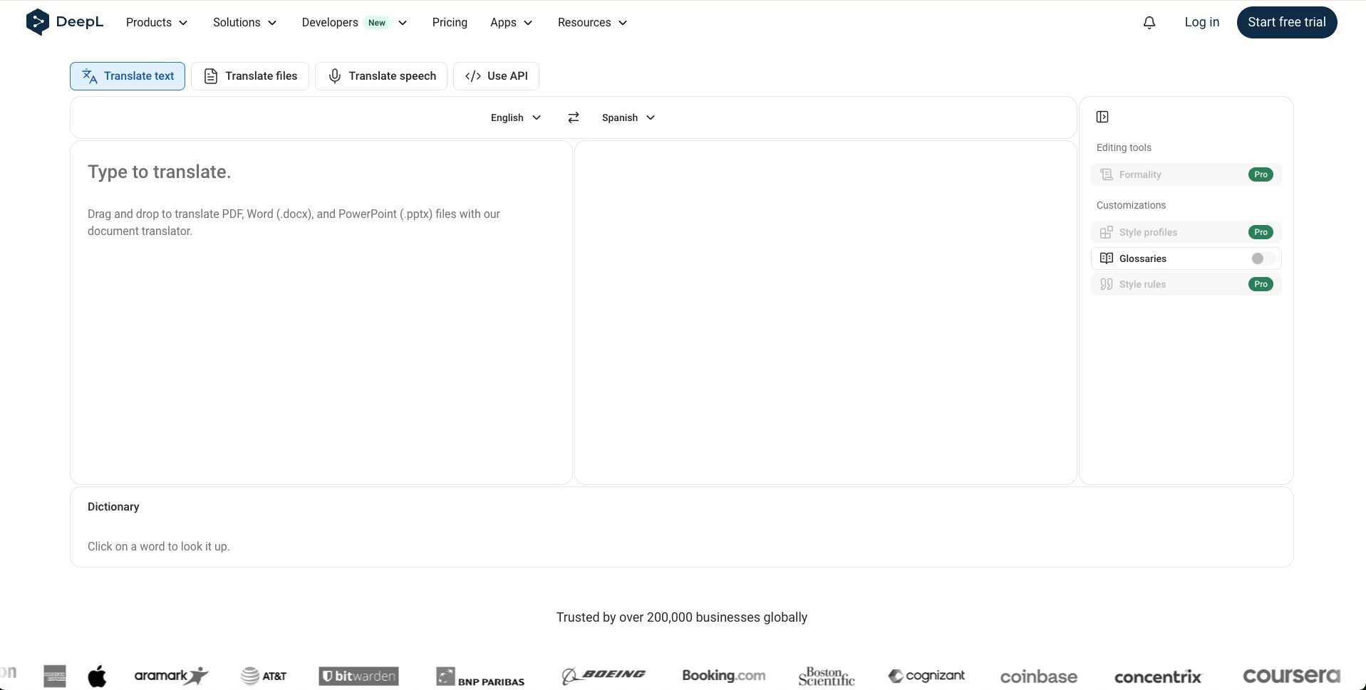 english and spanish deepl interface