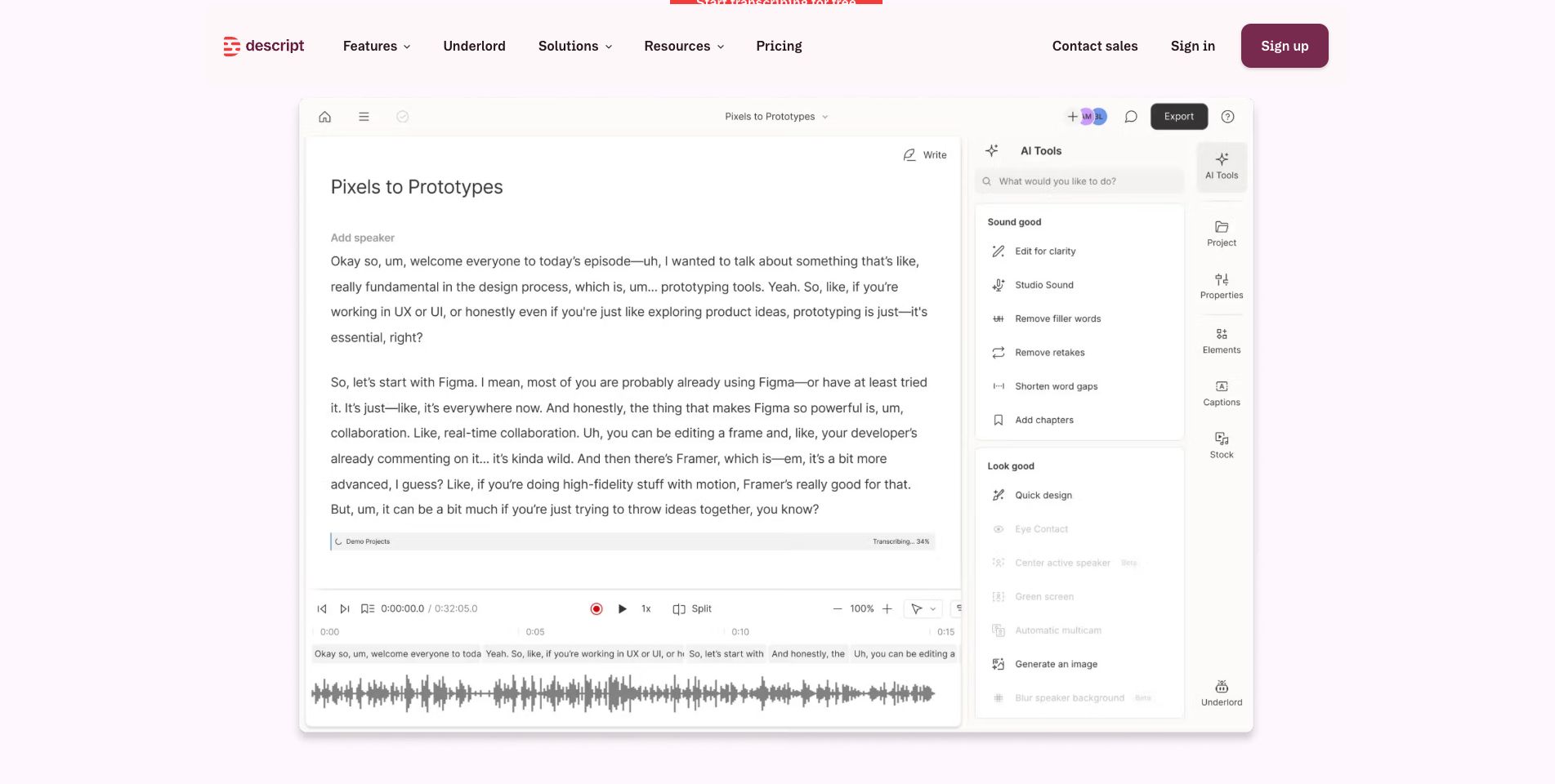example of an ai transcription using descript