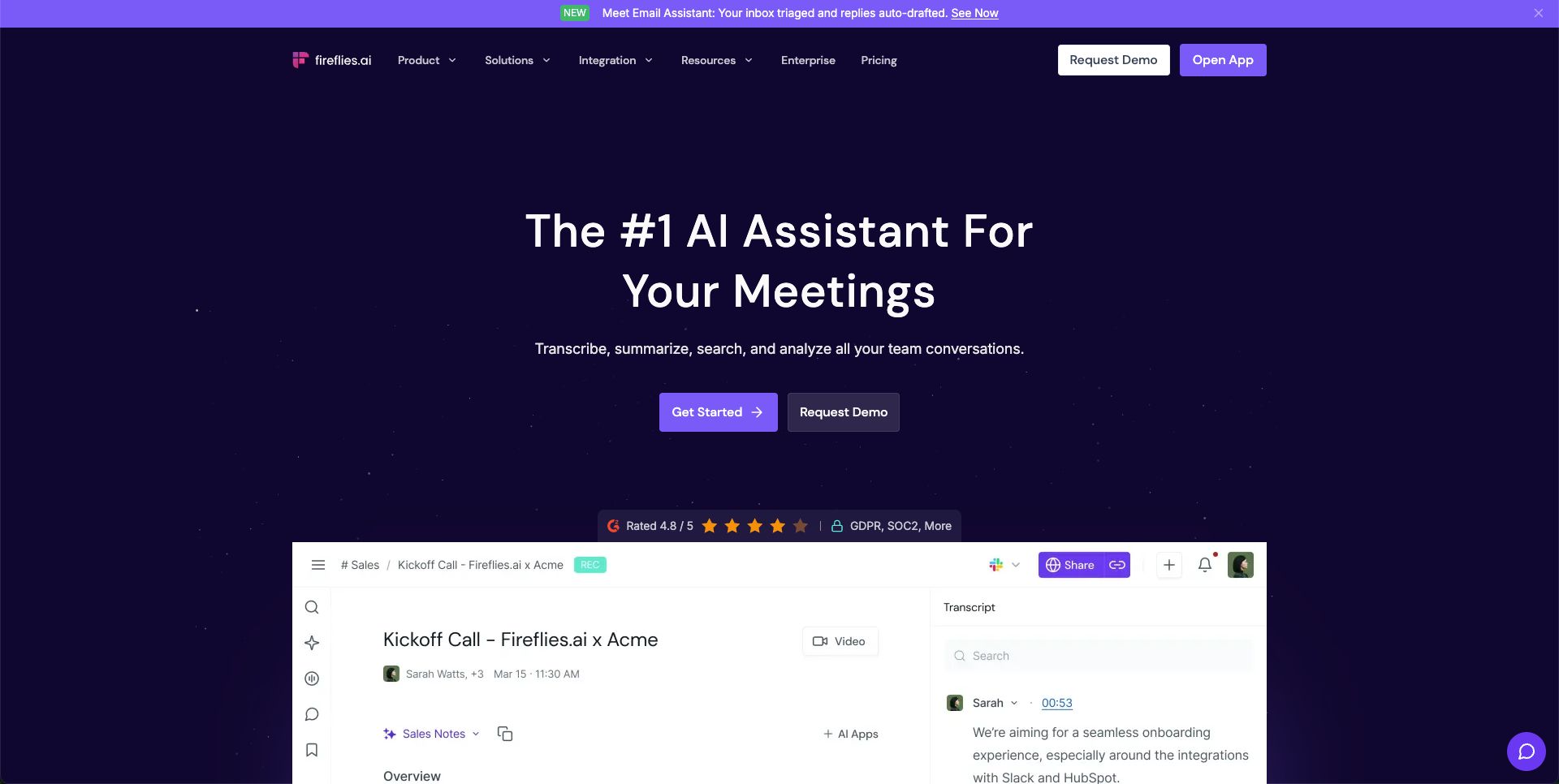 fireflies ai meeting assistant homepage