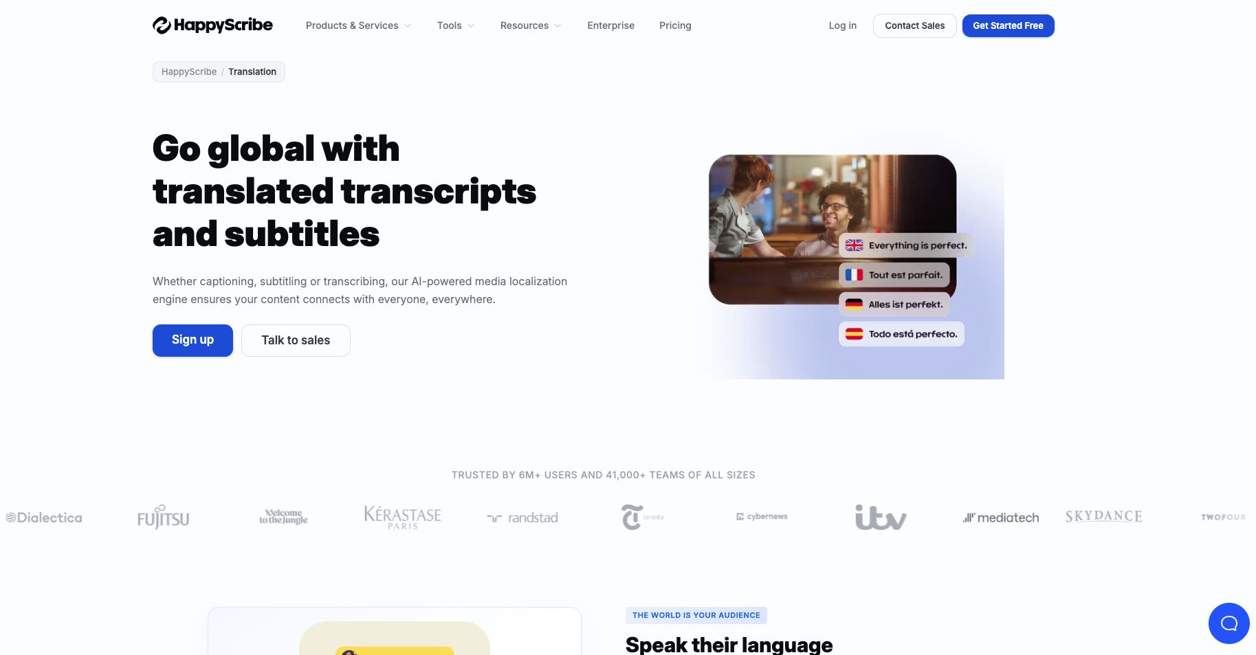 webpage showing happyscribe clients and copy