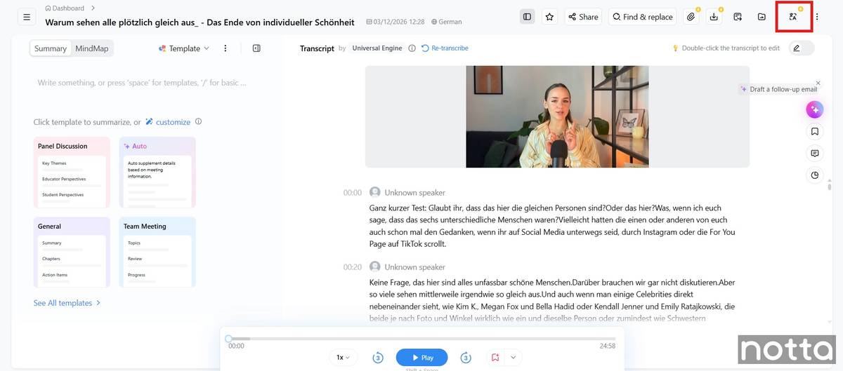 meeting being transcribed and translated automatically by notta ai
