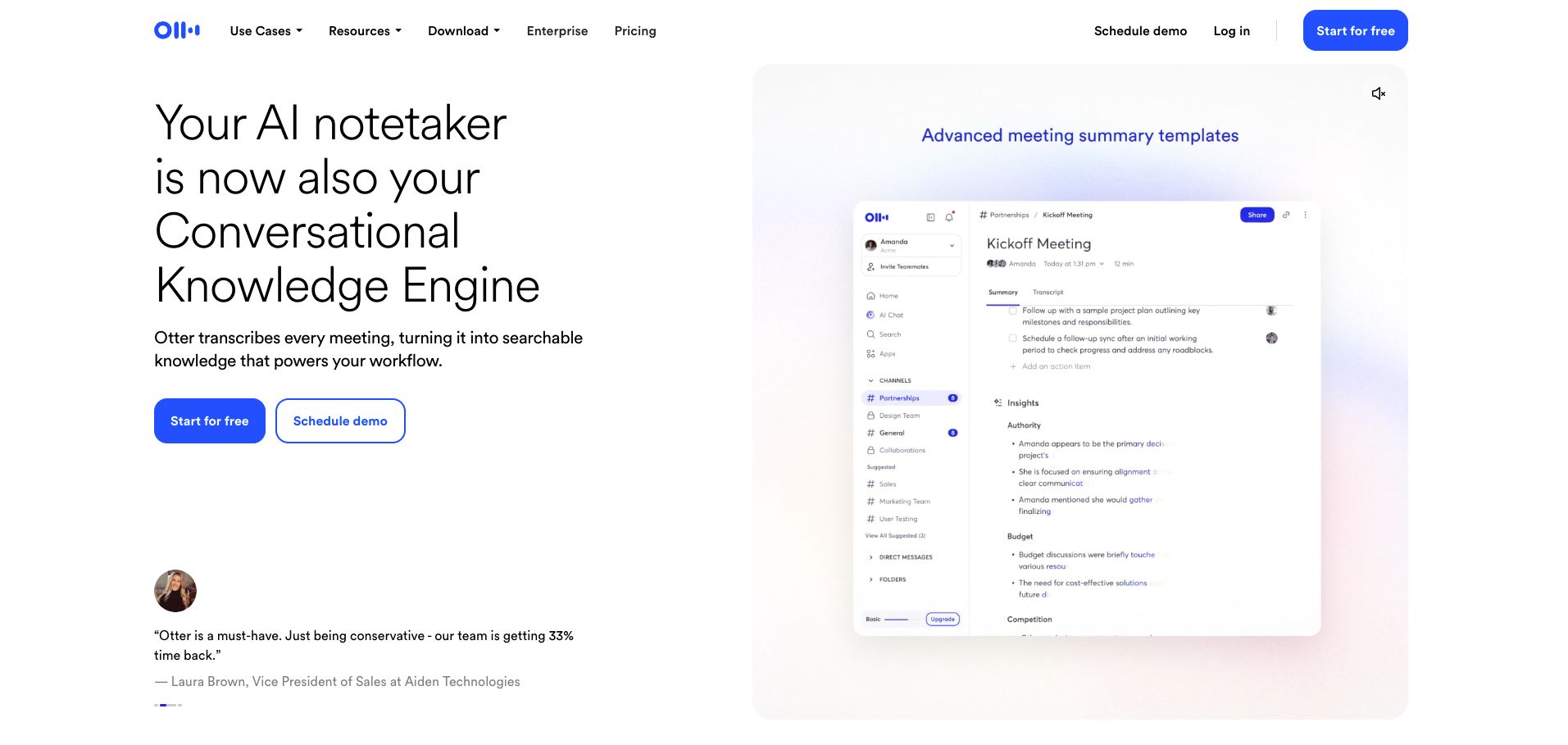 homepage of otter ai