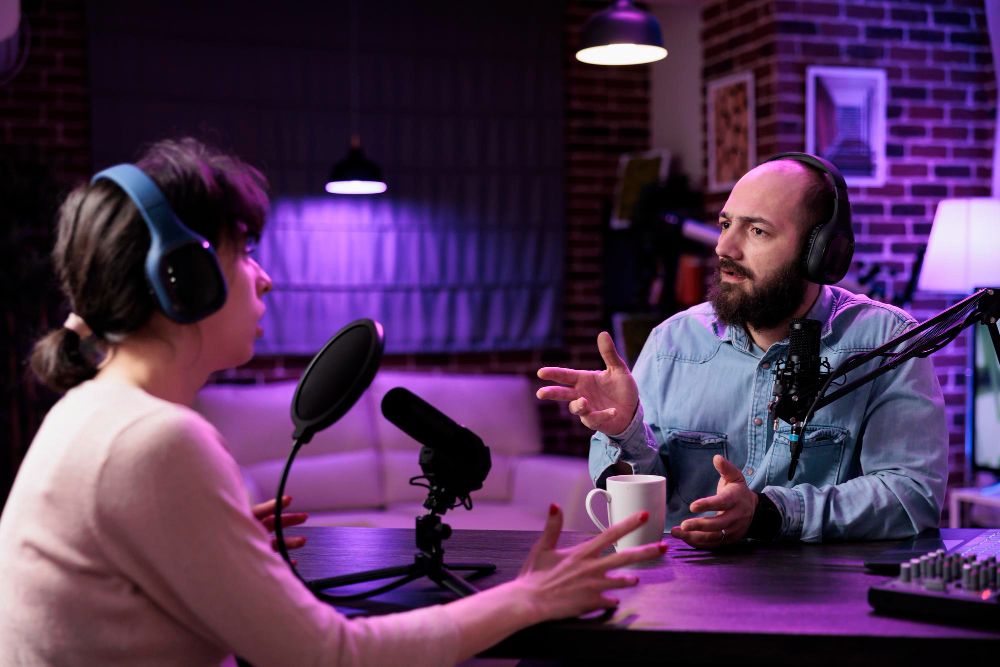 host recording a podcast episode