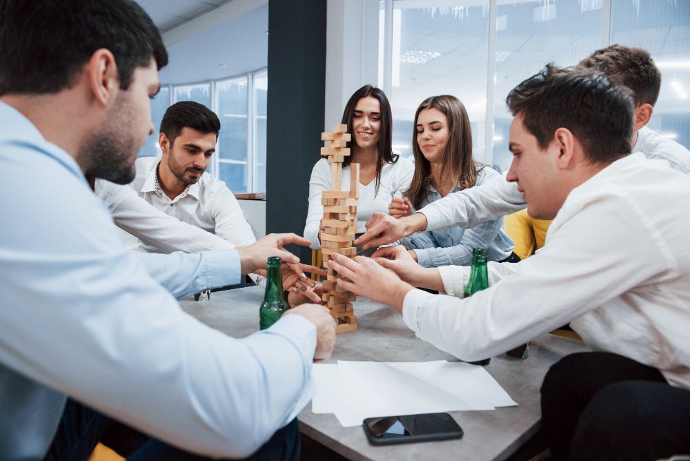 colleagues playing a meeting game