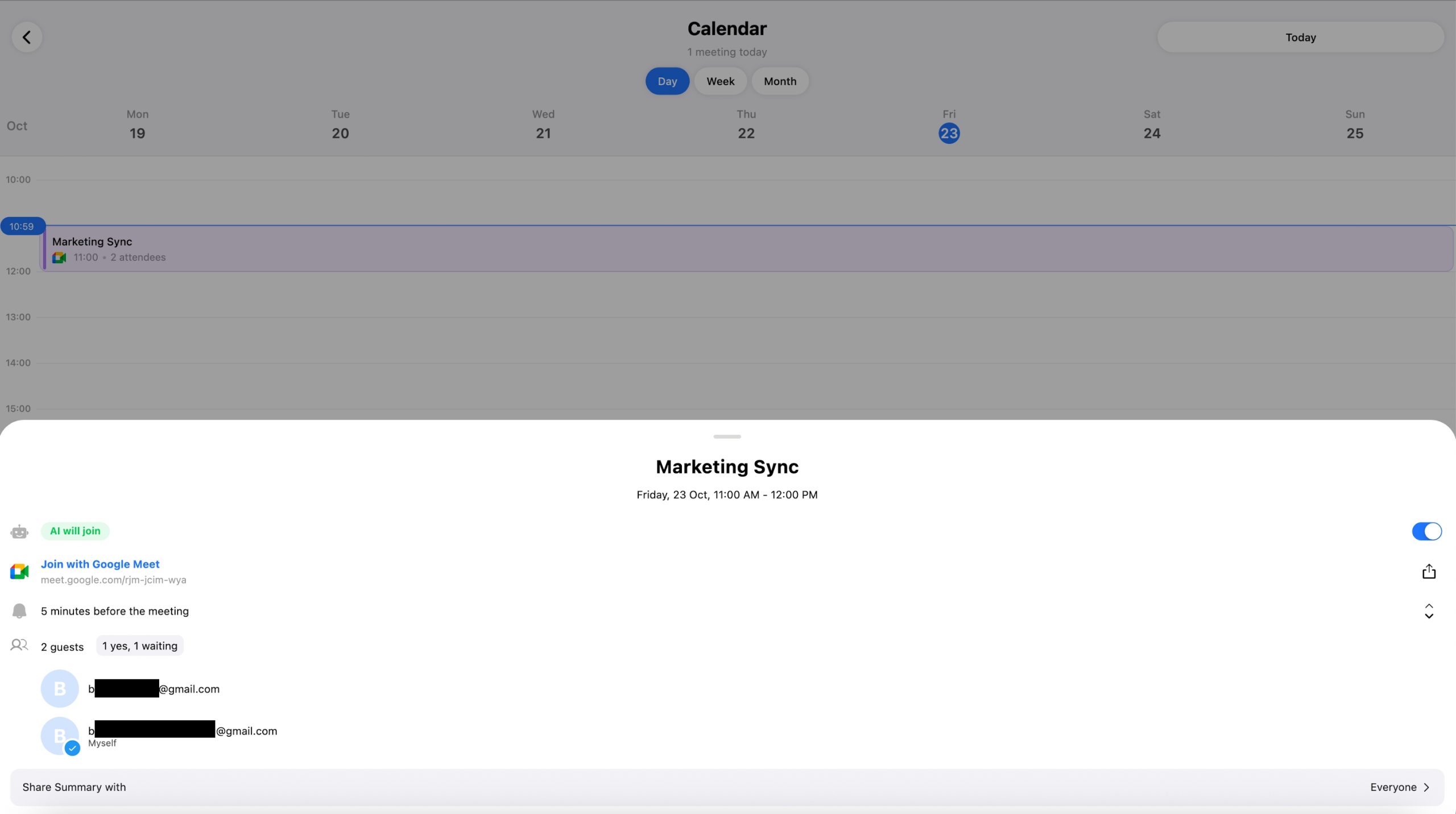 google calendar integration of summary ai