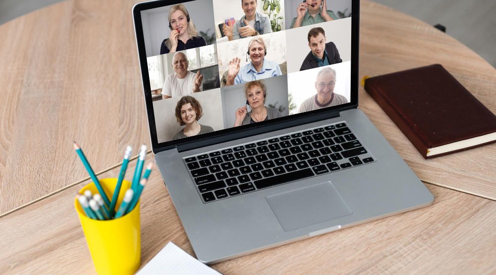 remote team meeting on a laptop