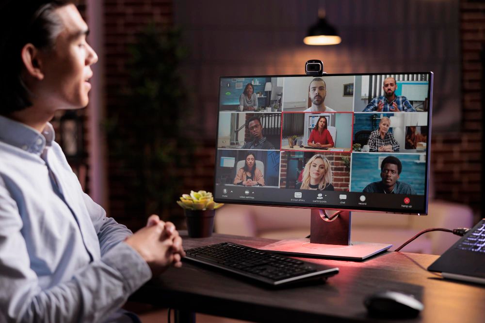 professional attending a multi-person video conference